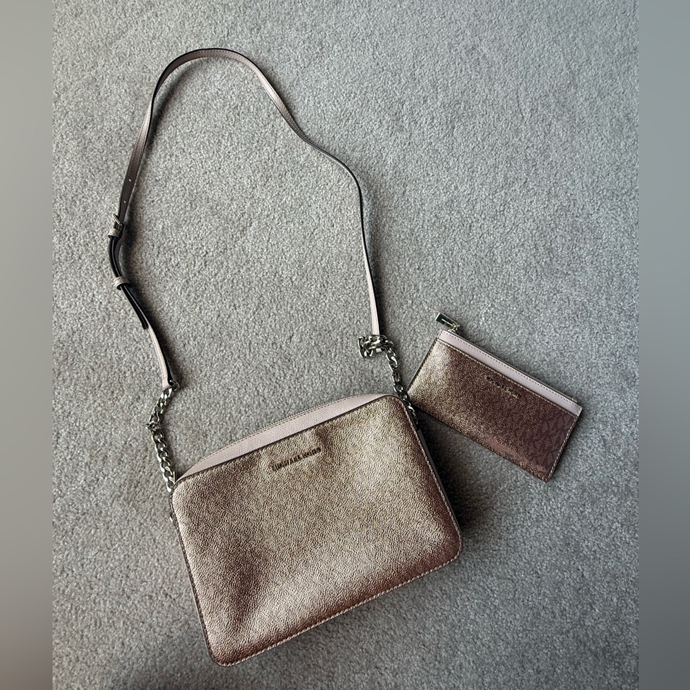 Michael Kors Metallic Rose Crossbody Bag with Card Holder